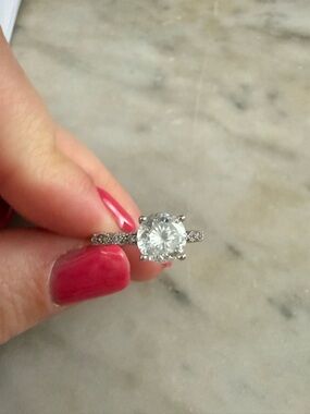 Classic Solitaire Halo CZ Engagement Ring in White and Silver